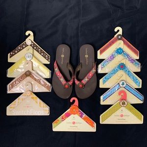 Switch flops with interchangeable colored thongs.